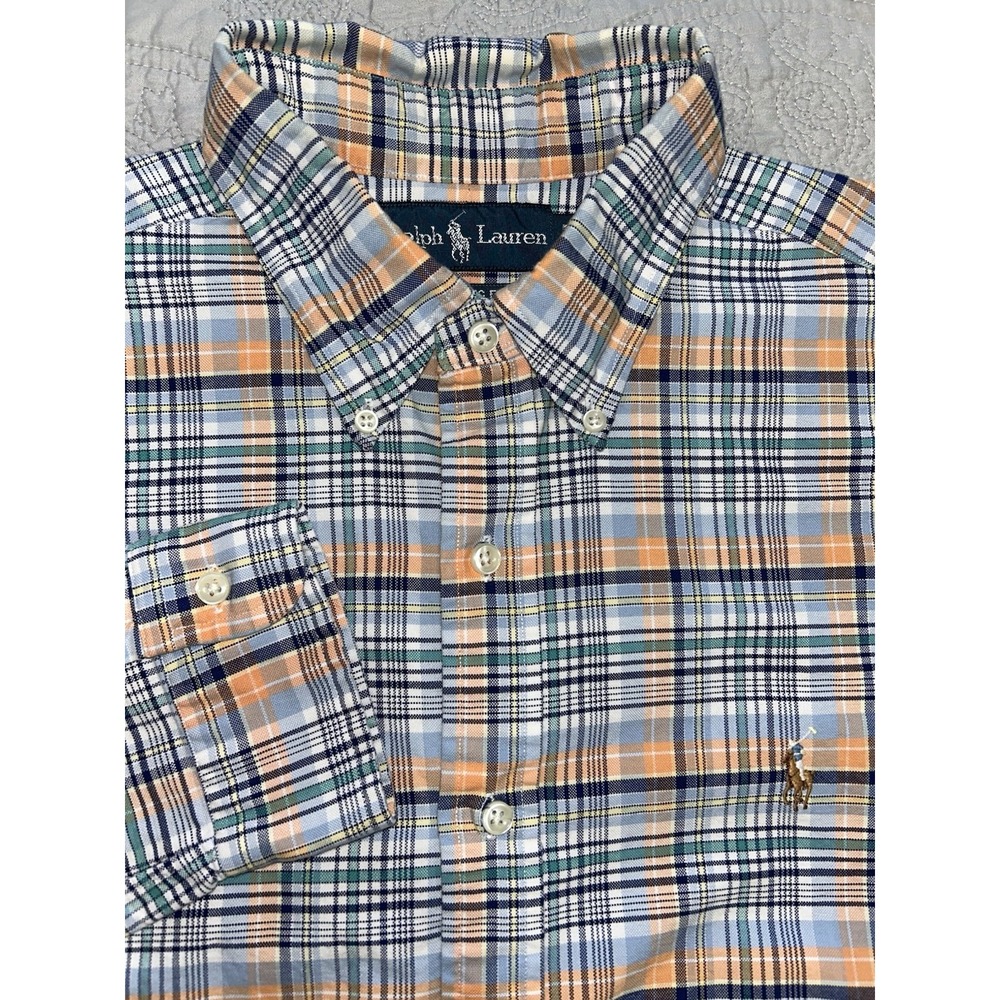 Ralph Lauren Classic Fit Blue & Orange Plaid Long Sleeve Button Shirt‎ Mens 2XL